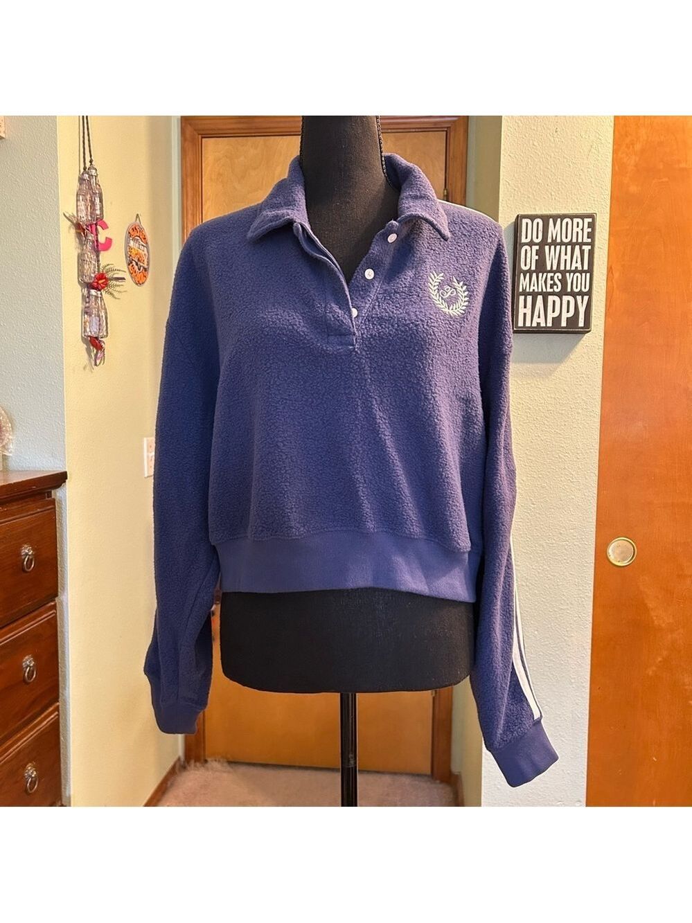 PINK Victoria’s Secret navy reverse fleece cropped polo sweatshirt size XL